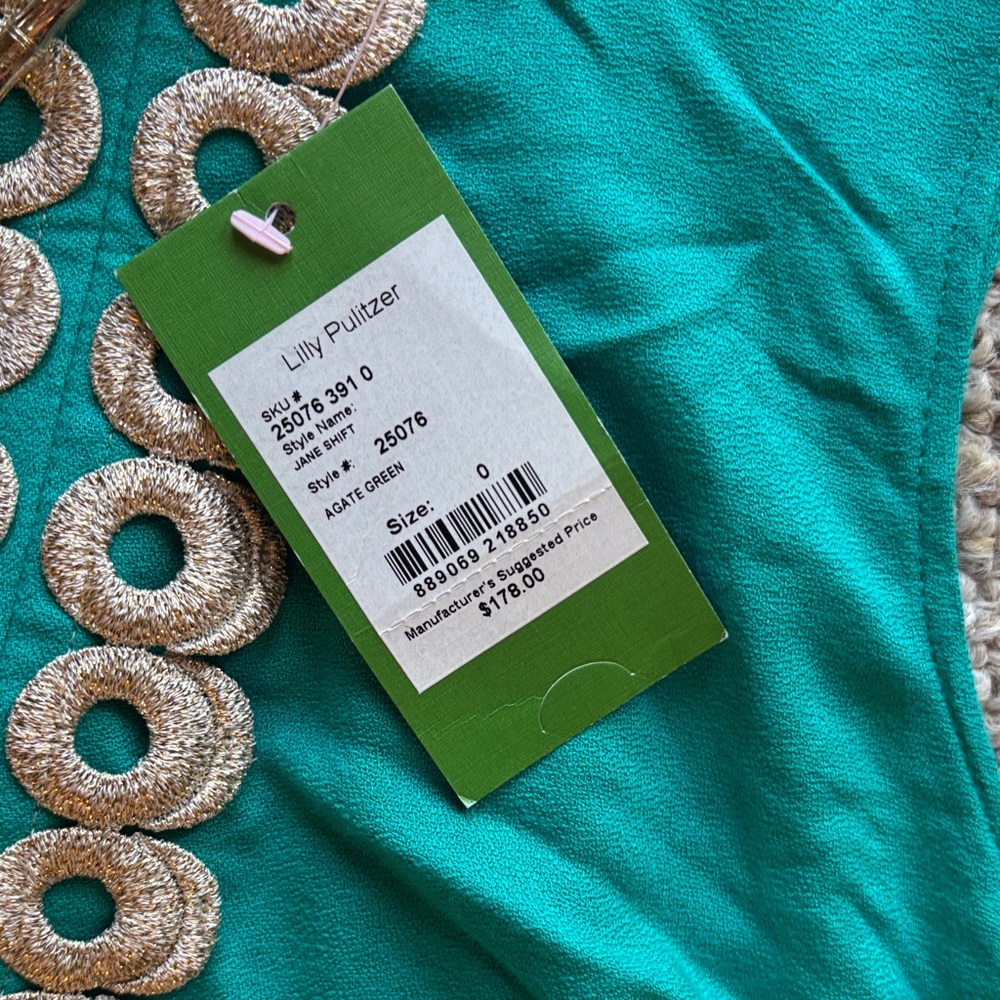 Lilly Pulitzer Teal Sleeveless Shift Dress with Cream Trim - Picture 2 of 4